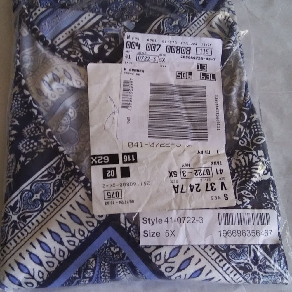Catherines Anywear Navy/Blue Scarf Print V- Neck Sleeveless Tank Top- 5X - NWT - Picture 5 of 5